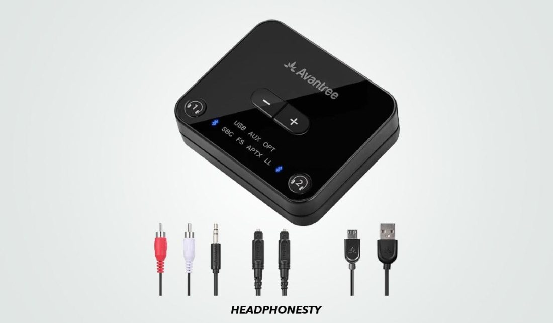 MEE audio Connect Air in-Flight Bluetooth Wireless Audio Transmitter  Adapter for up to 2 AirPods / Other Headphones; Works with All 3.5mm Aux  Jacks on