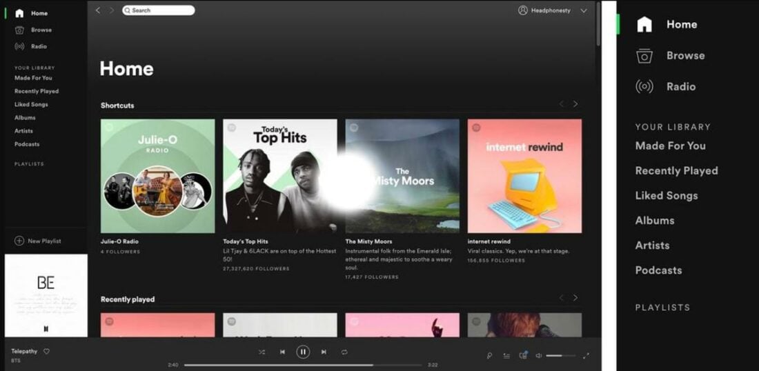 The Spotify Desktop app interface and sidebar.
