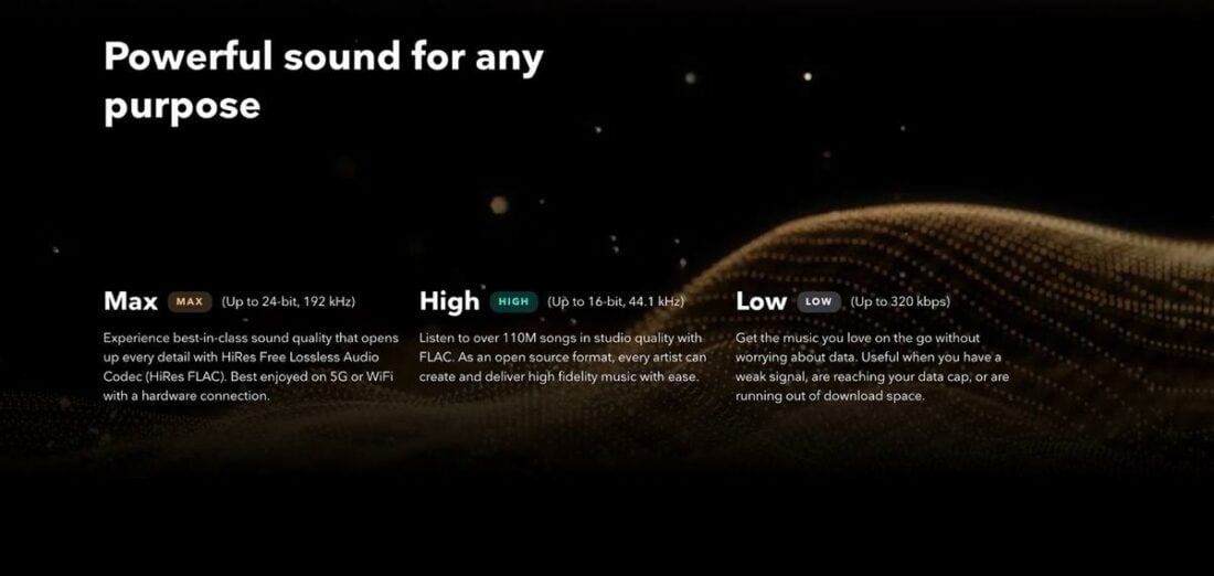 TIDAL's current sound quality options. (From: TIDAL)