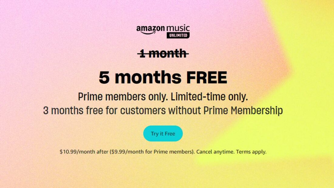 Enjoy $50 worth of Amazon Music Unlimited subscription for free. (From: Amazon)