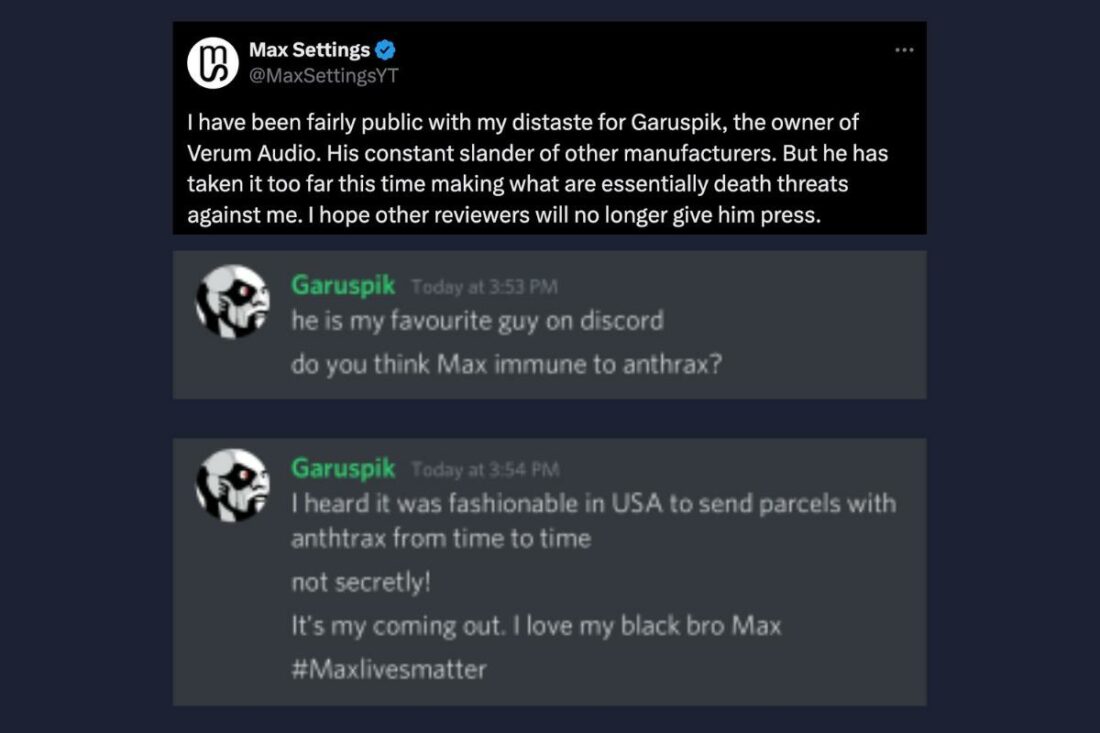 Part of the discussions Max Settings shared about Igor allegedly joking about grave threats due to a negative review. (From: X/Max Settings)